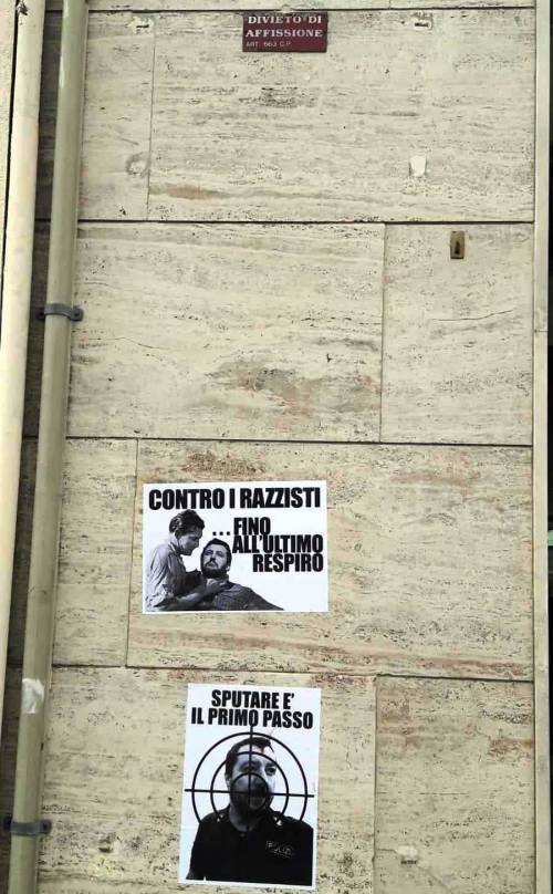 Scritte e volantini  contro Salvini i a Cagliari 2
