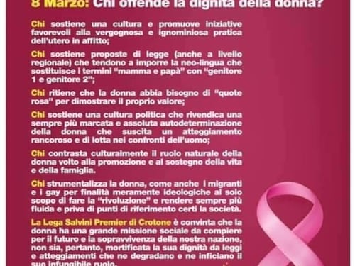 Fratoianni contro il manifesto della Lega Crotone: "Offesa dignità donna"