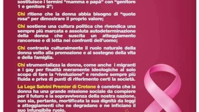 "La donna sostiene la vita e la famiglia" Matteo si dissocia dal volantino leghista