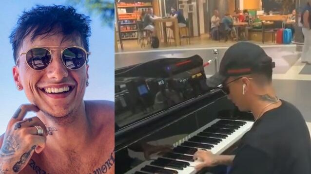 Ultimo si esibisce all'aeroporto di Fiumicino, sorpresa tra i passeggeri