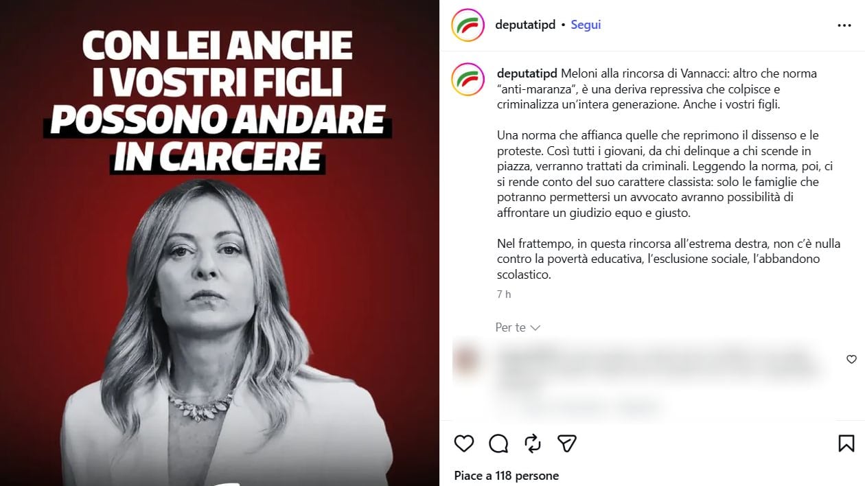 Post Pd contro Meloni