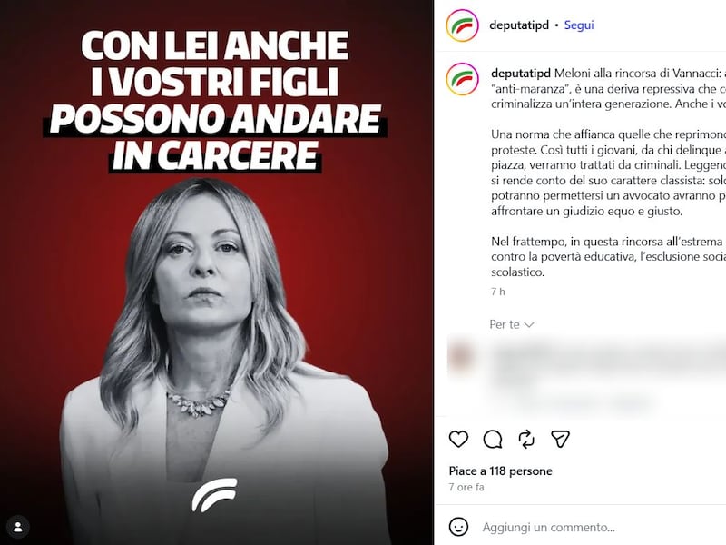 Pd choc sui social: “Meloni fa arrestare i vostri figli”