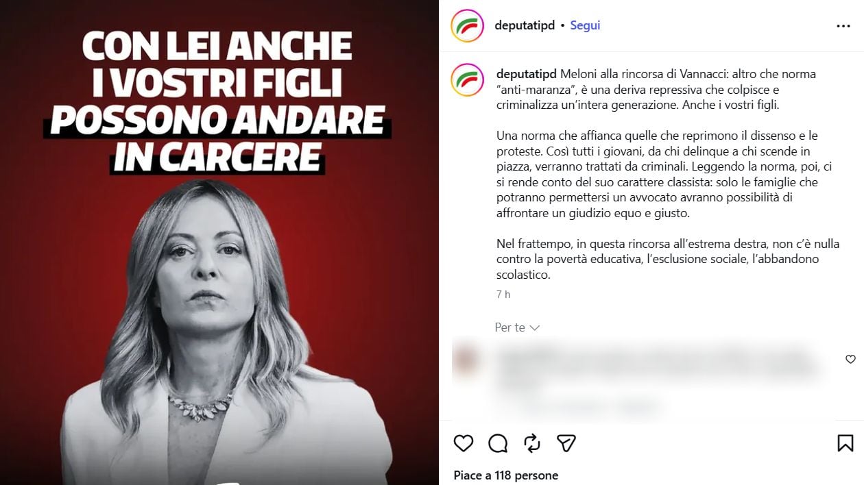 Post Pd contro Meloni