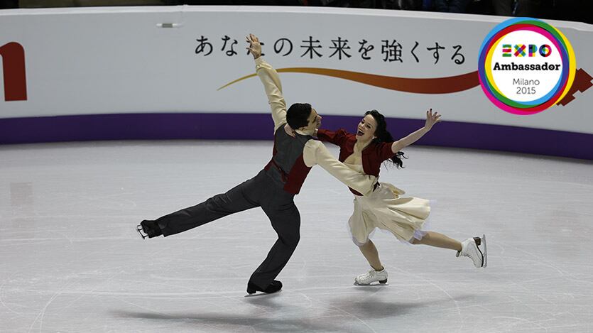 Cappellini e Lanotte Ambassador di Expo danzando sul ghiaccio