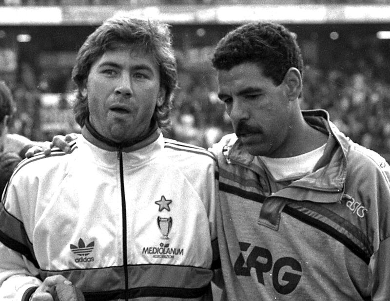 Ancelotti e Cerezo dopo un Milan-Sampdoria (1990-91) / Ansa