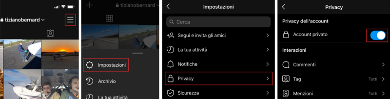 Processo per rendere privato un profilo instagram
