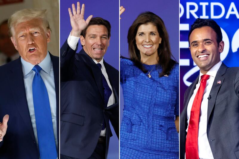 I candidati alle primarie del gop (Da sx a dx: Trump, DeSantis, Haley, Ramaswamy)