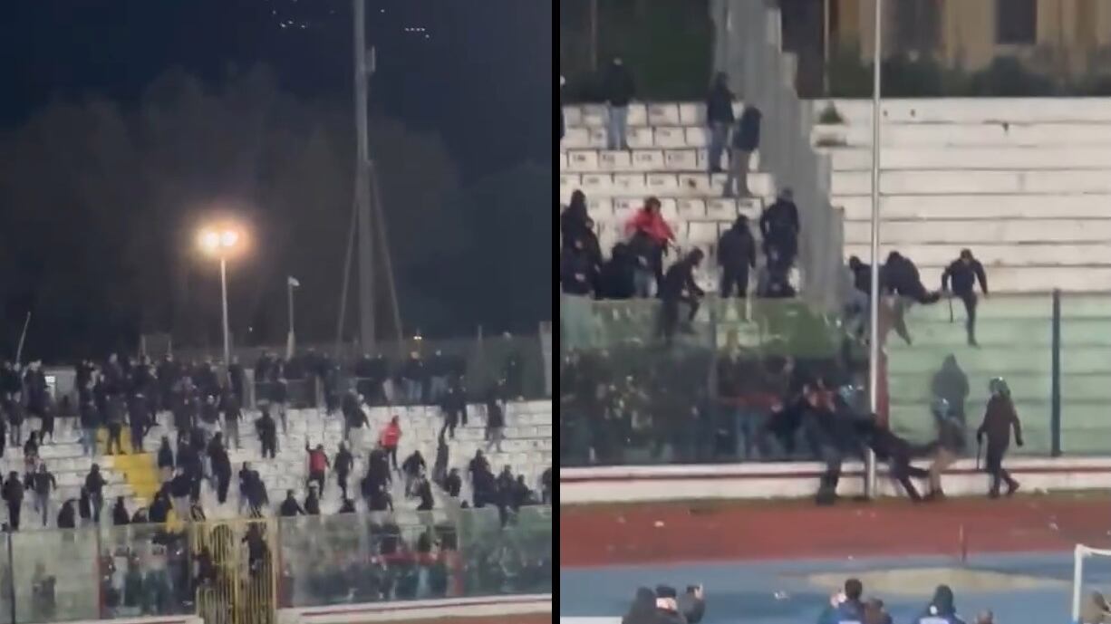 Bombe carta e scontri tra tifosi in campo nell'intervallo: paura durante Casertana-Foggia