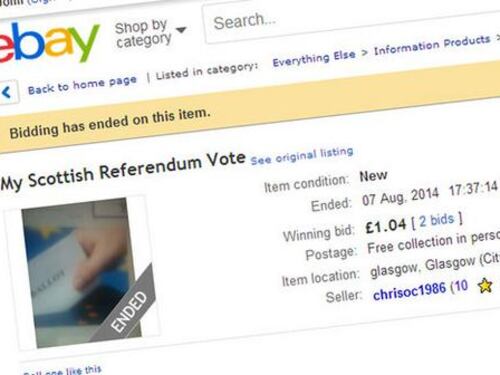 Scozia, i voti del referendum in vendita su eBay per 1,5 euro