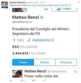 Si gioca Italia-Spagna, Renzi non può vederla: ironia sul web 4
