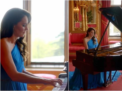 Kate Middleton inedita: suona il piano per l’Eurovision con l'abito blu Ucraina