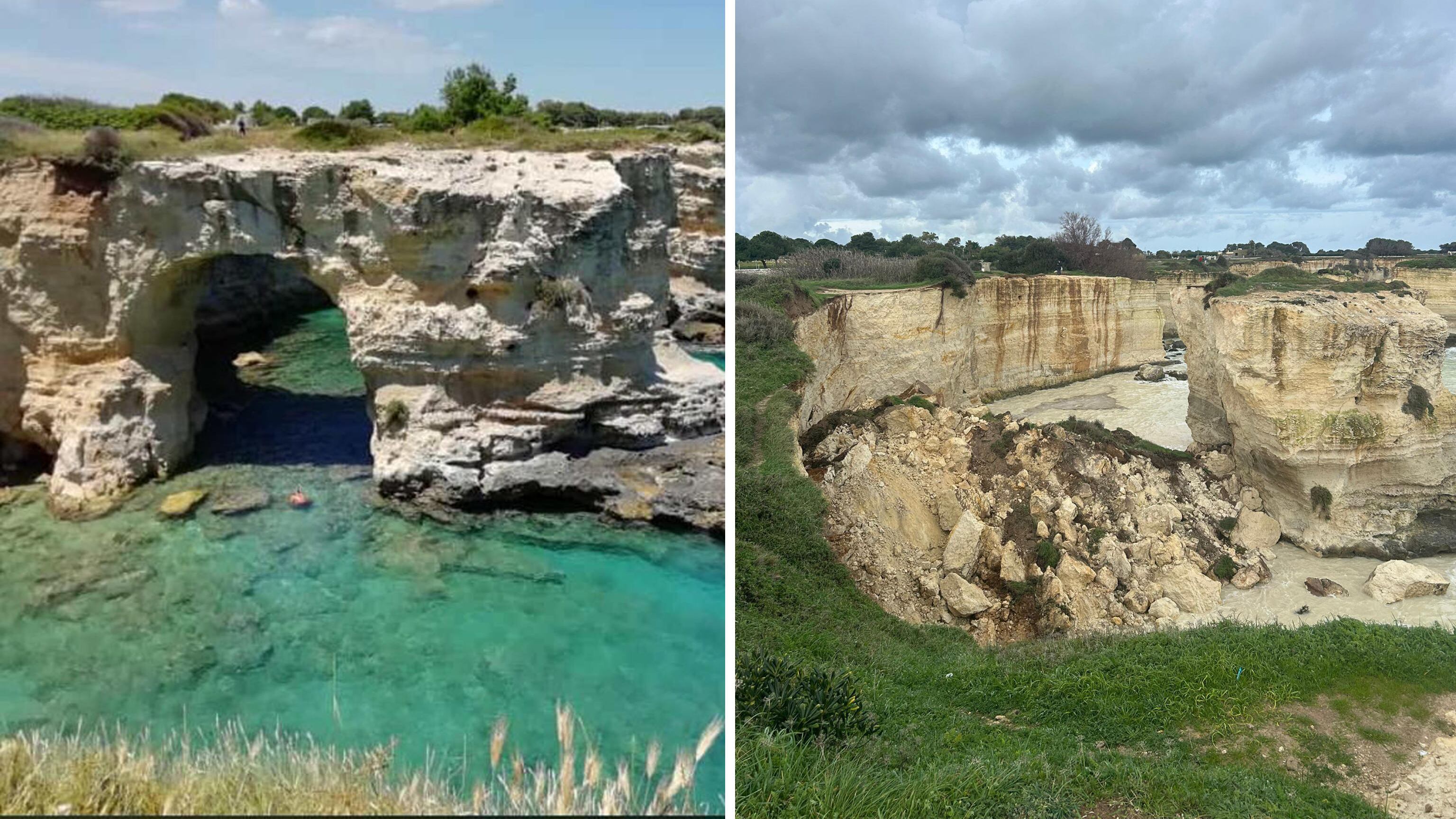 Maltempo, crolla l'Arco degli innamorati, uno dei simboli del Salento nella notte di San Valentino
