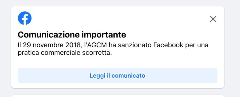 Messaggio Fb Agcm