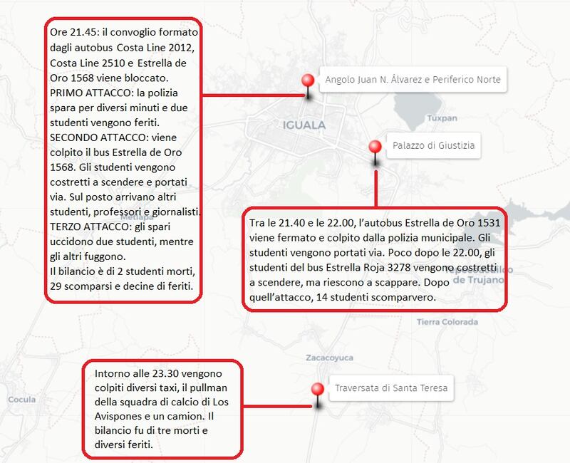 Piantina attacchi Ayotzinapa