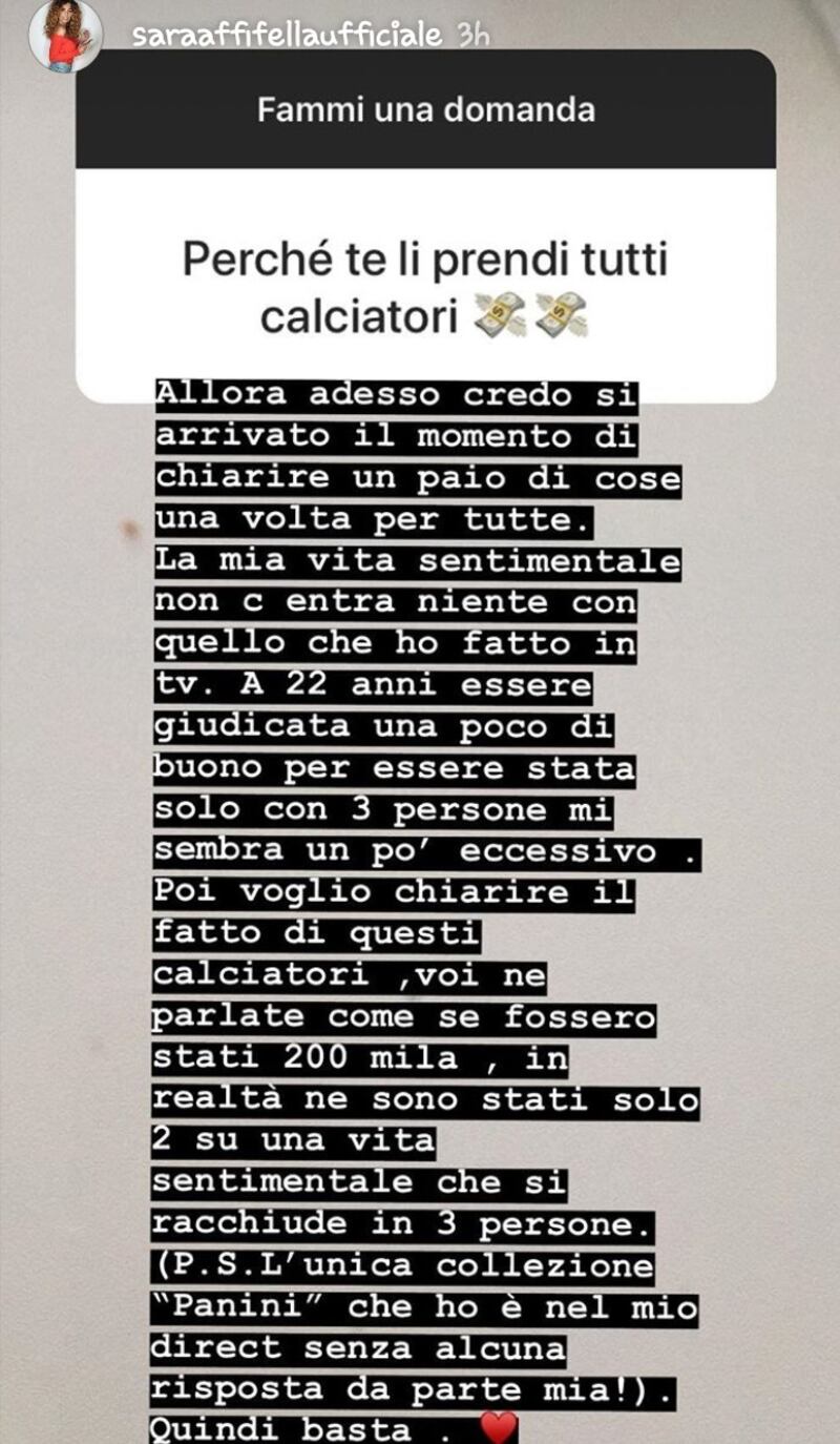 Sara Affi Fella, post su Instagram