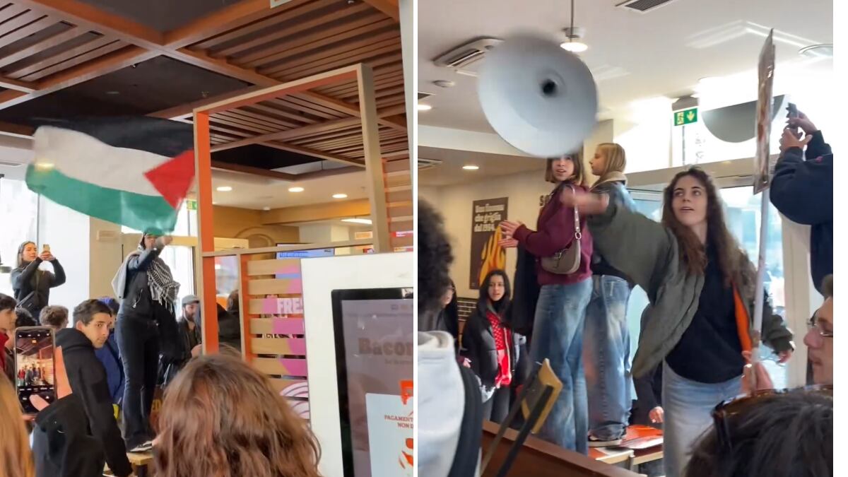 Panini rubati, cori e disprezzo per i lavoratori: così i Pro Pal hanno assaltato il fast-food di Torino