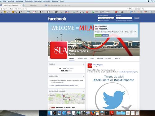 Sea "vola" su Facebook, terza fra gli aeroporti europei