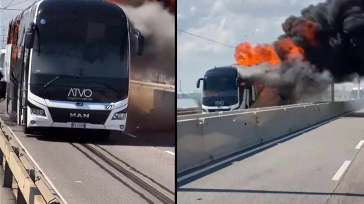 Fiamme e paura a bordo: bus per Venezia prende fuoco sul ponte della Libertà