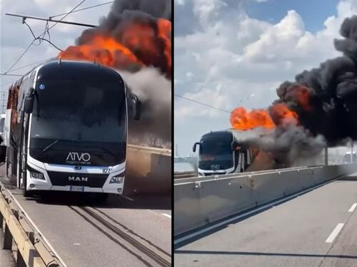 Fiamme e paura a bordo: bus per Venezia prende fuoco sul ponte della Libertà