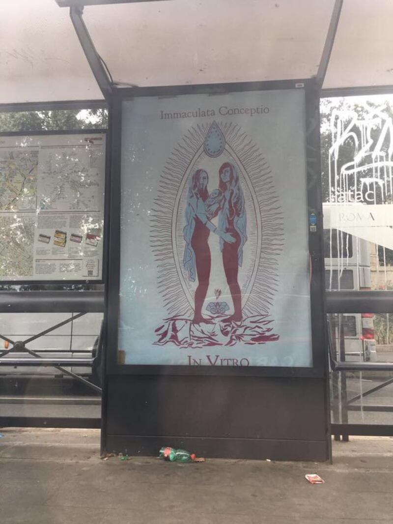 Manifesti blasfemi su Gesù e Maria a Roma 1
