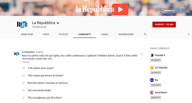Sondaggio selfie Repubblica integrale