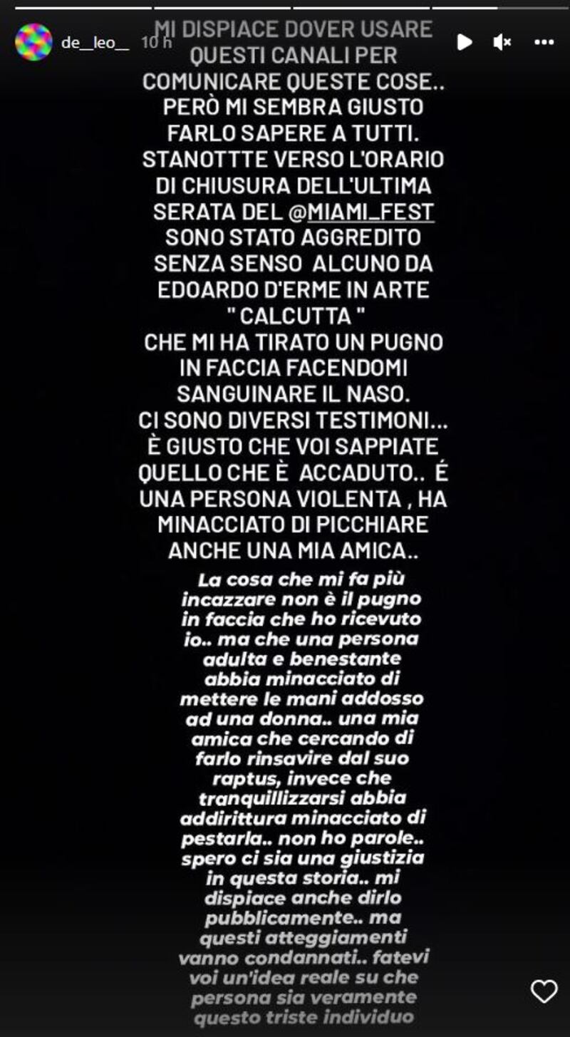 La storia su Instagram di De Leo