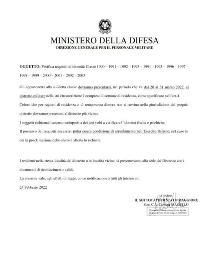 Lettera fake ministero della Difesa