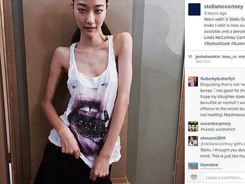 Bufera su Stella McCartney che posta su Instagram la foto di una modella anoressica