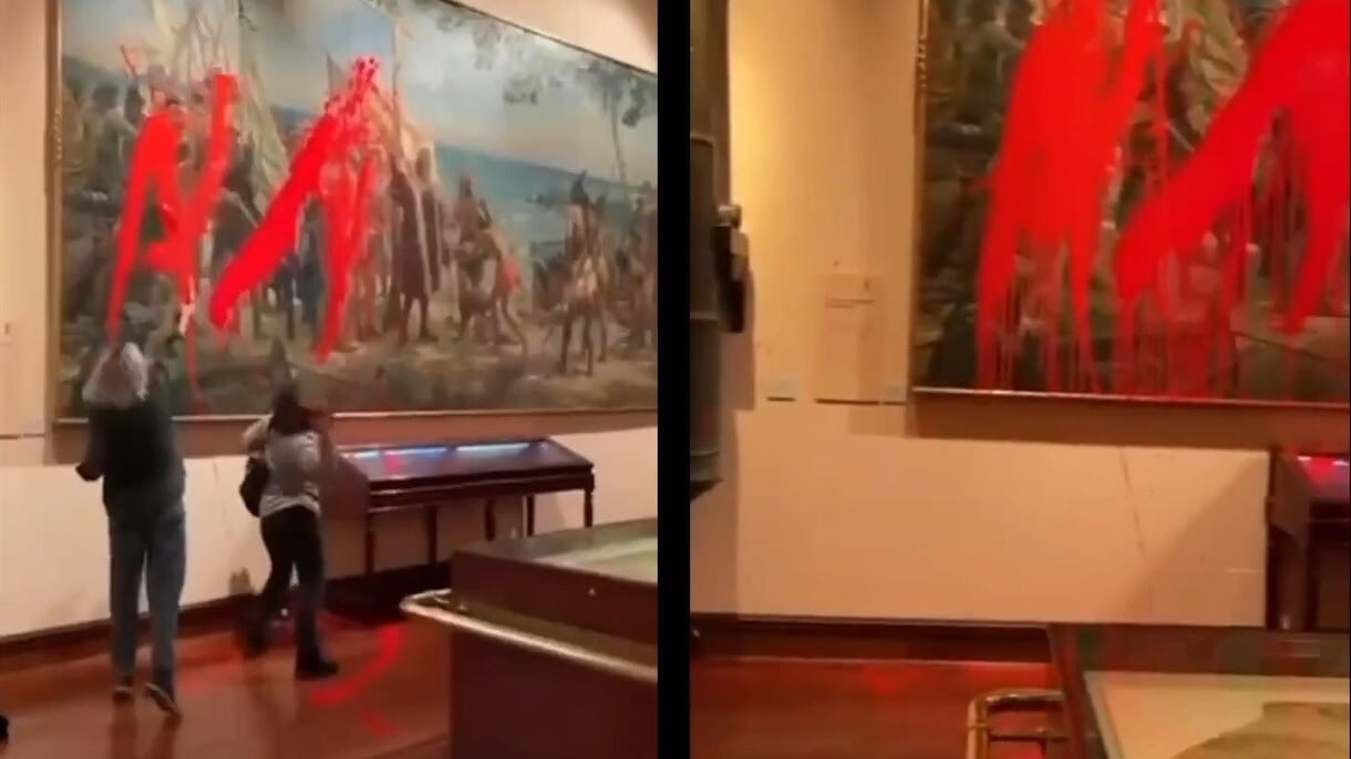 Ecovandali contro Cristoforo Colombo: vernice su un quadro a Madrid