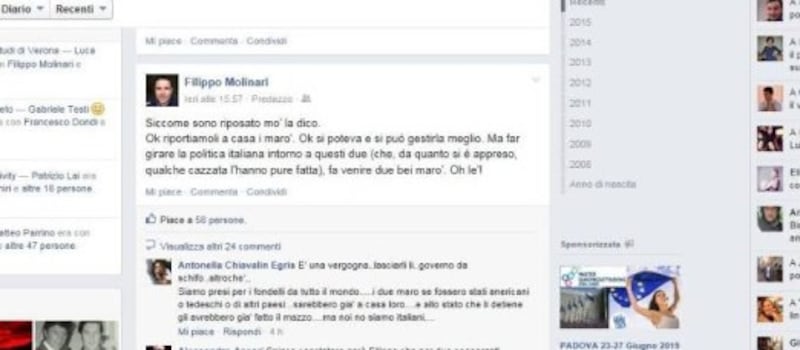 La foto del post del sindaco pubblicata dall'esponente Fi