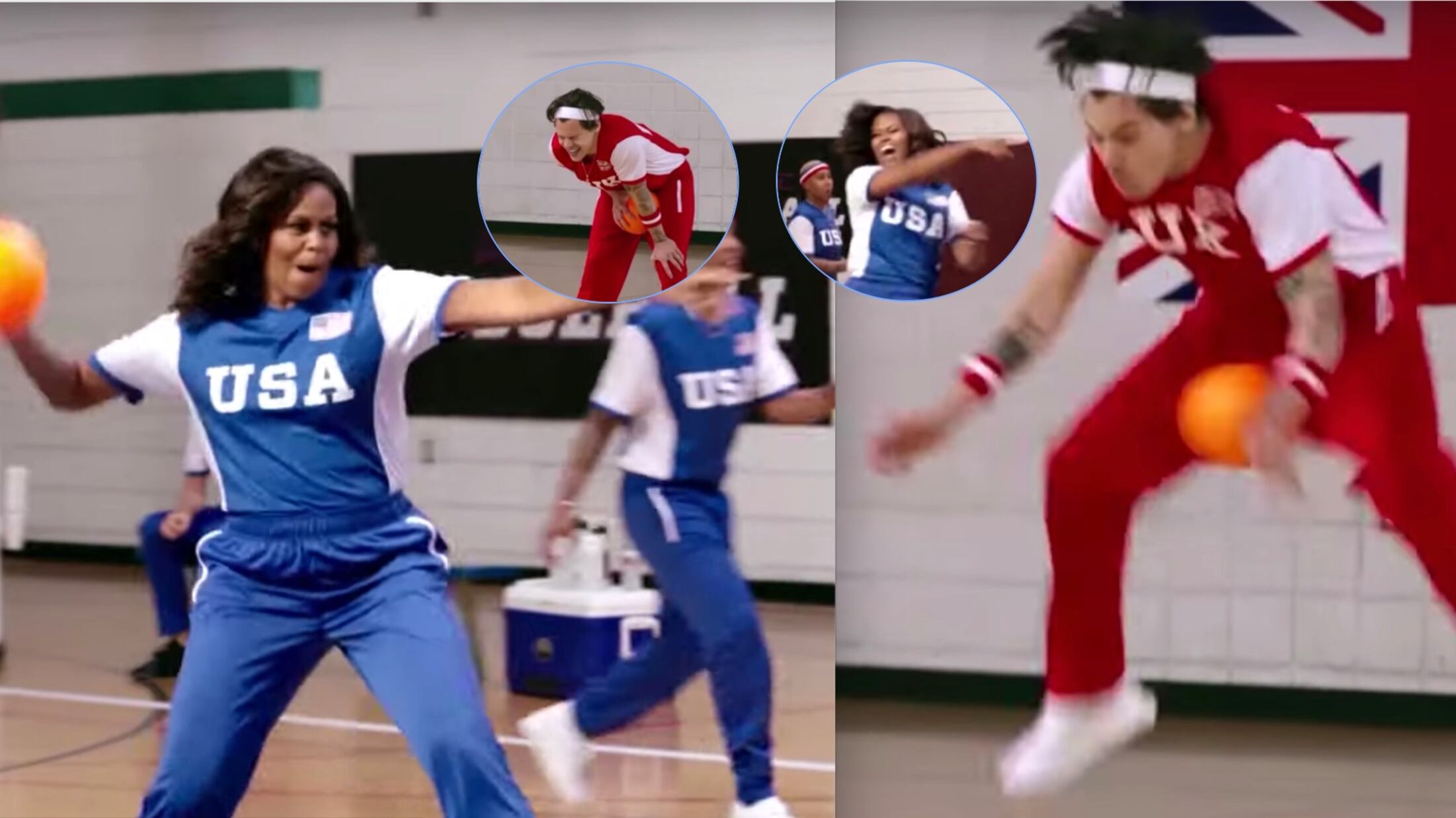 Michelle Obama colpisce con un pallone gli “attributi” di Harry Style