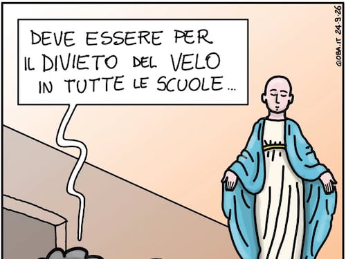 Prete critica il divieto del burqa a scuola con una vignetta sulla Madonna: scoppia la polemica
