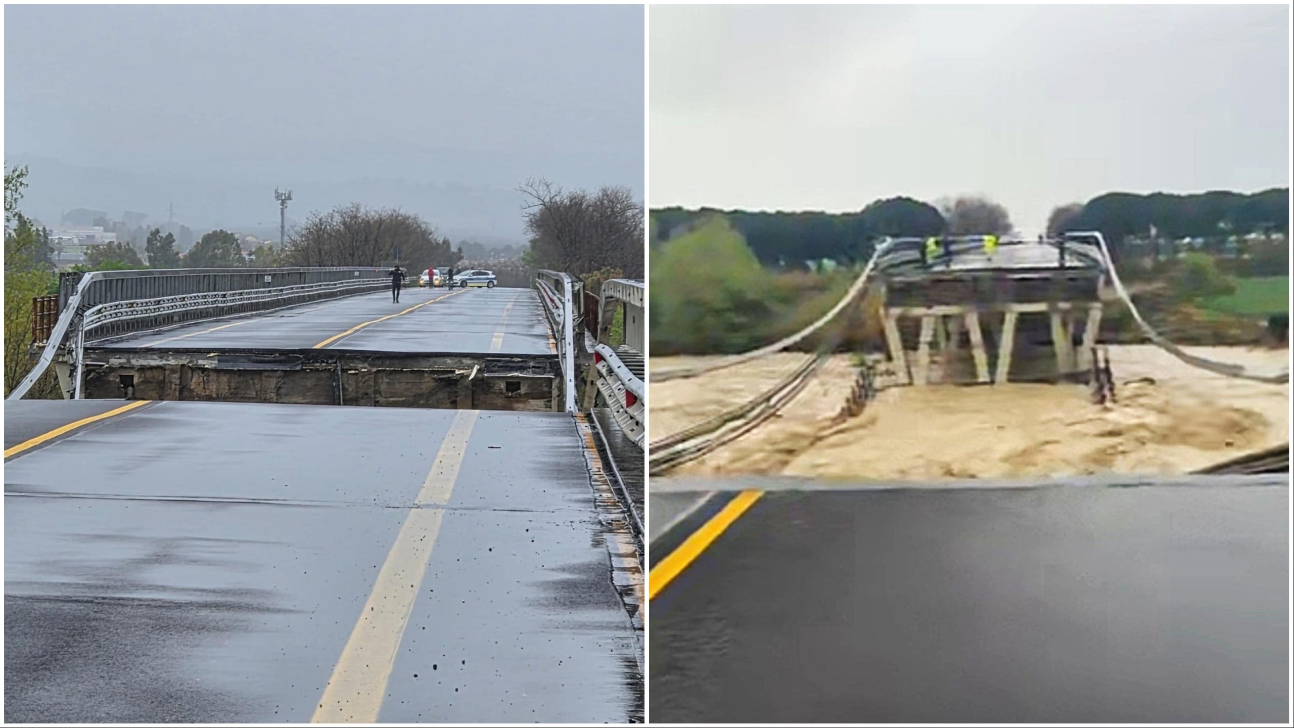 Maltempo, crolla un ponte tra Abruzzo e Molise: un'auto coinvolta. A Pescara esonda il fiume in pieno centro