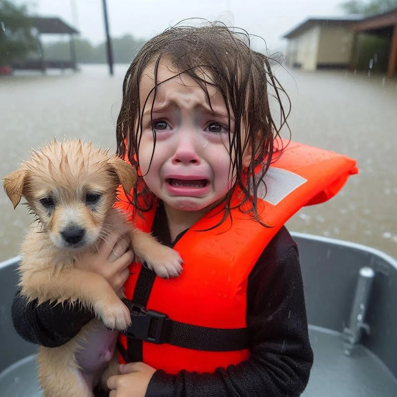L'immagine di una bambina salvata dall'uragano Helene generata con l'ai