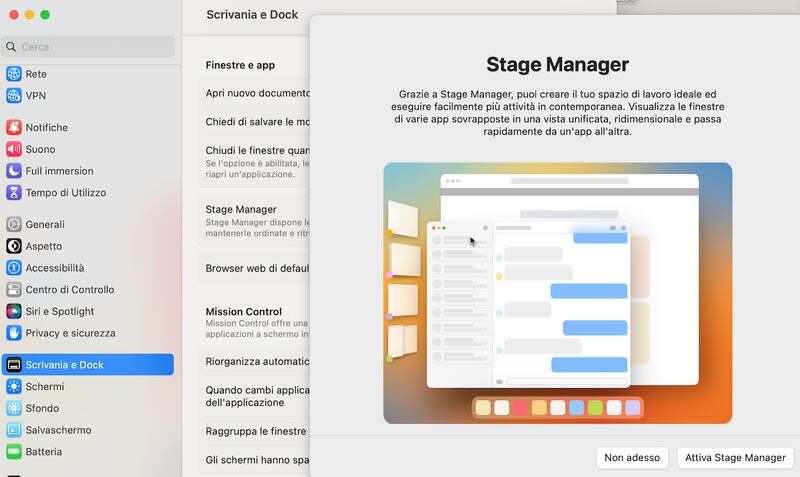 impostare stage manager macOS Ventura