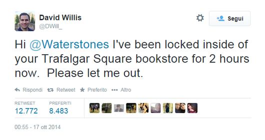 Resta chiuso in libreria, si salva grazie a Twitter 3