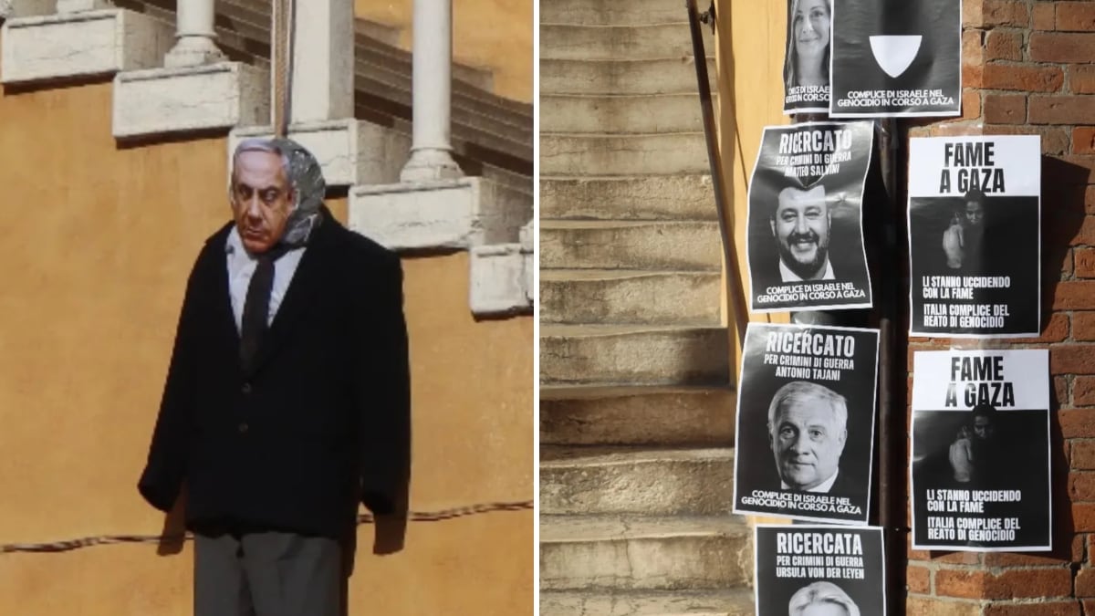 "L'avevamo promesso...". E gli attivisti "impiccano" Netanyahu in piazza del municipio