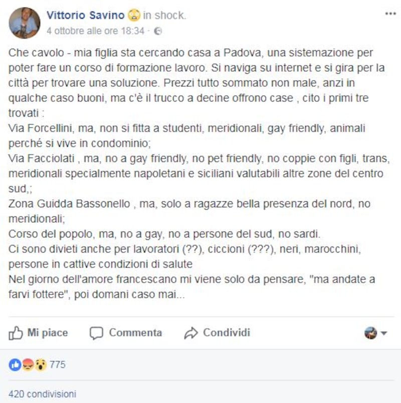 post annunci razzisti, facebook