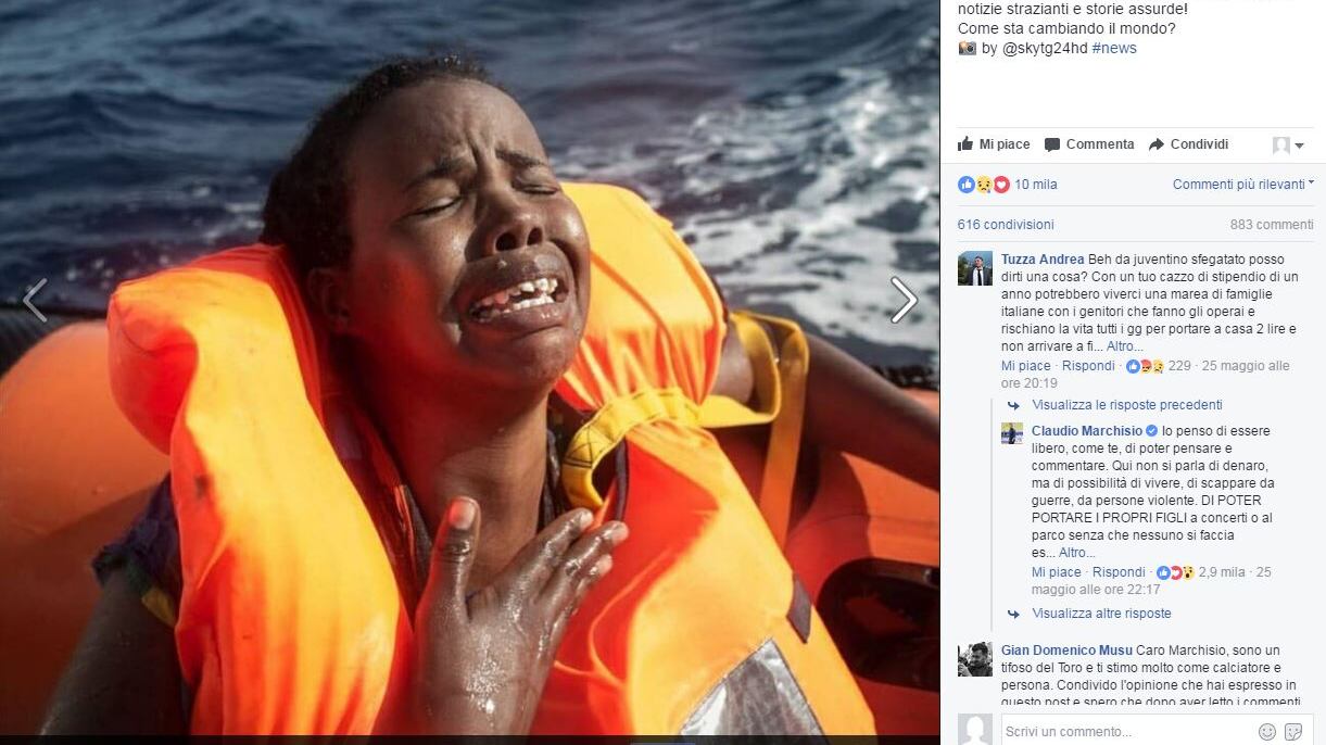Marchisio, post pro-migranti E scoppia la bufera sui social