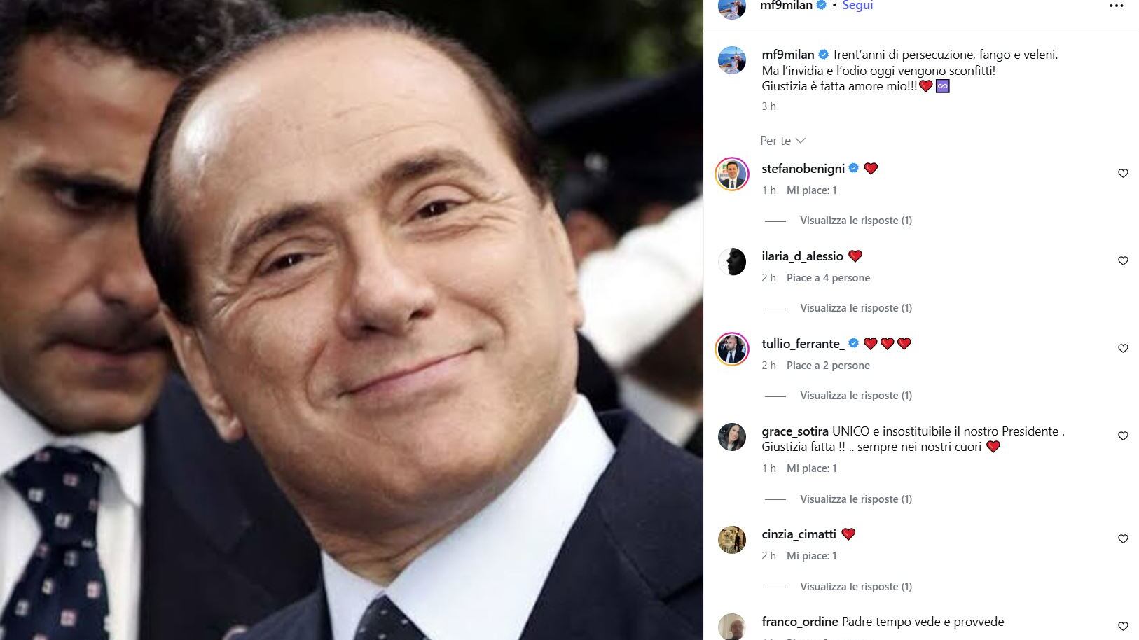 Archiviazione di Berlusconi, il messaggio di Marta Fascina: "Giustizia è fatta, amore mio"