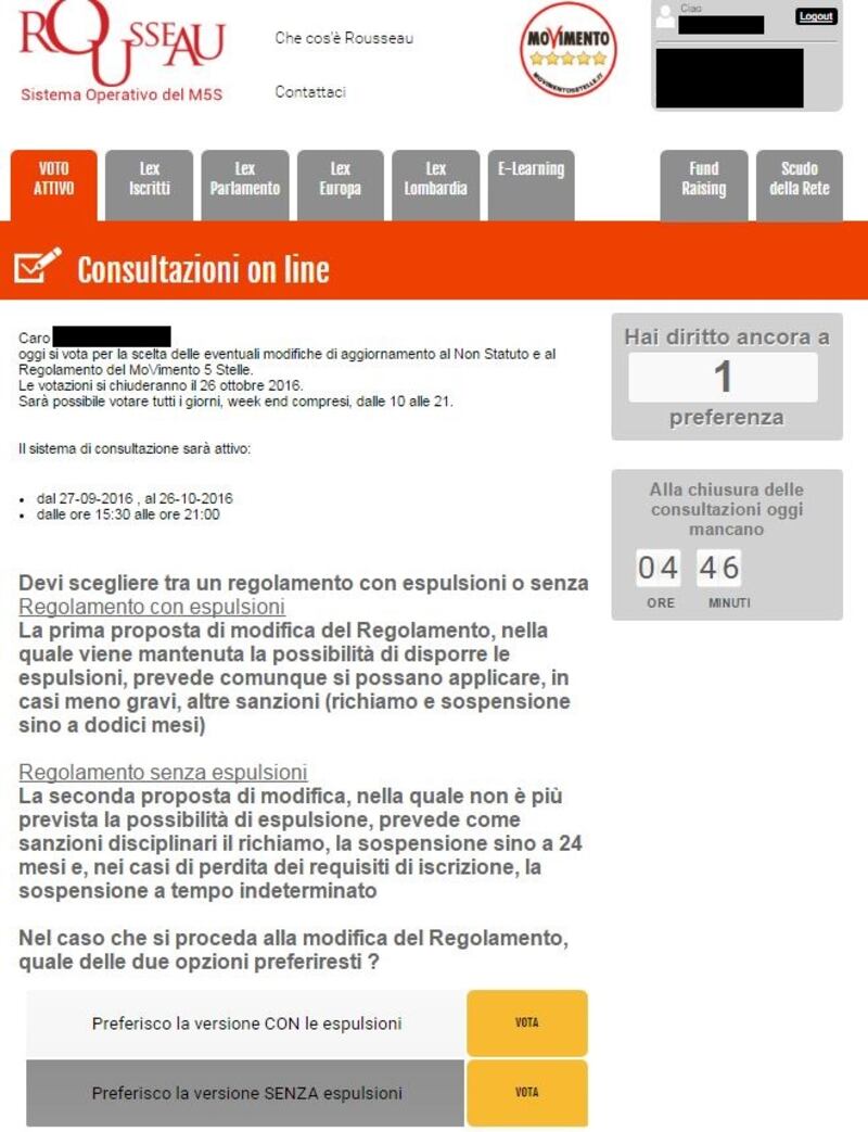 Il M5S vota per la modifica del regolamento 3