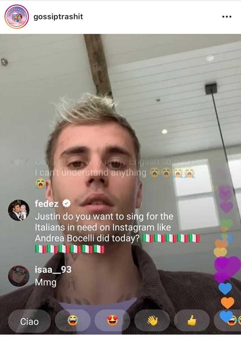 Messaggio di Fedez per Justin Bieber