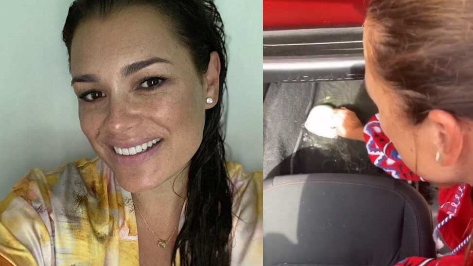 "Bello avere la cabrio". Alena Seredova svuota l'auto allagata con una tazza