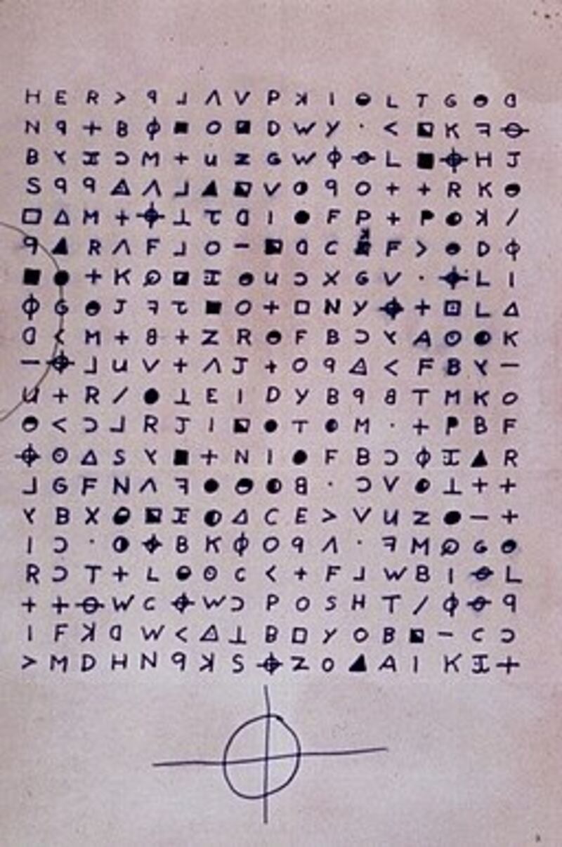 Una delle lettere criptate inviate da "Zodiac" ai quotidiani americani per essere pubblicata