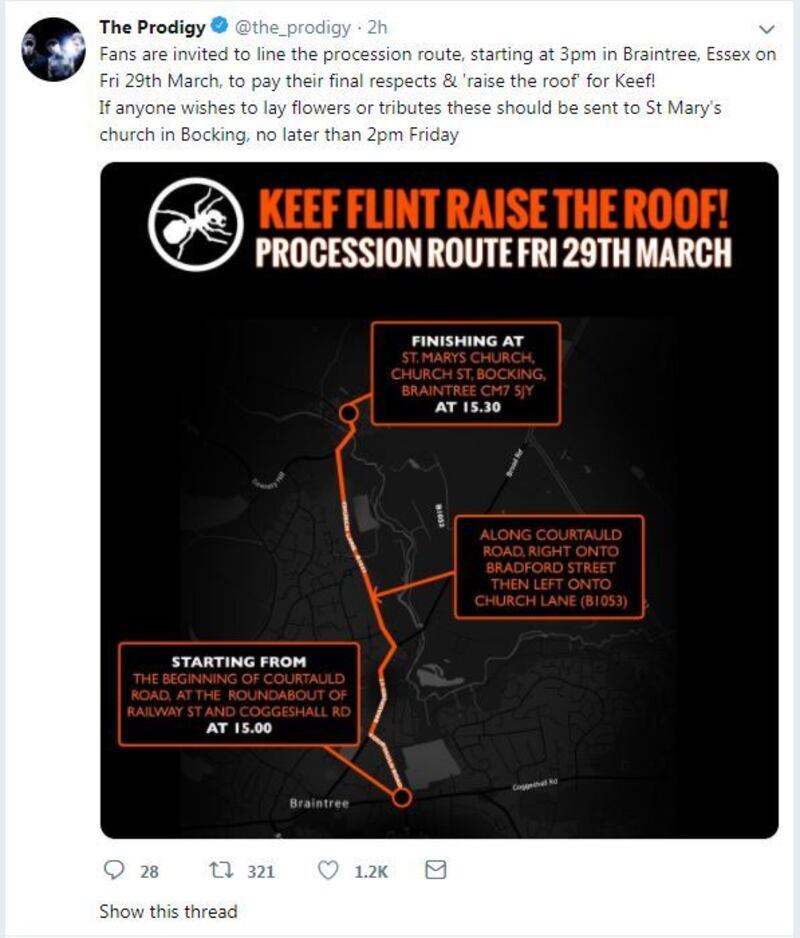Mappa su Twitter postata dai Prodigy per indicare  ai fan il percorso del corteo funebre