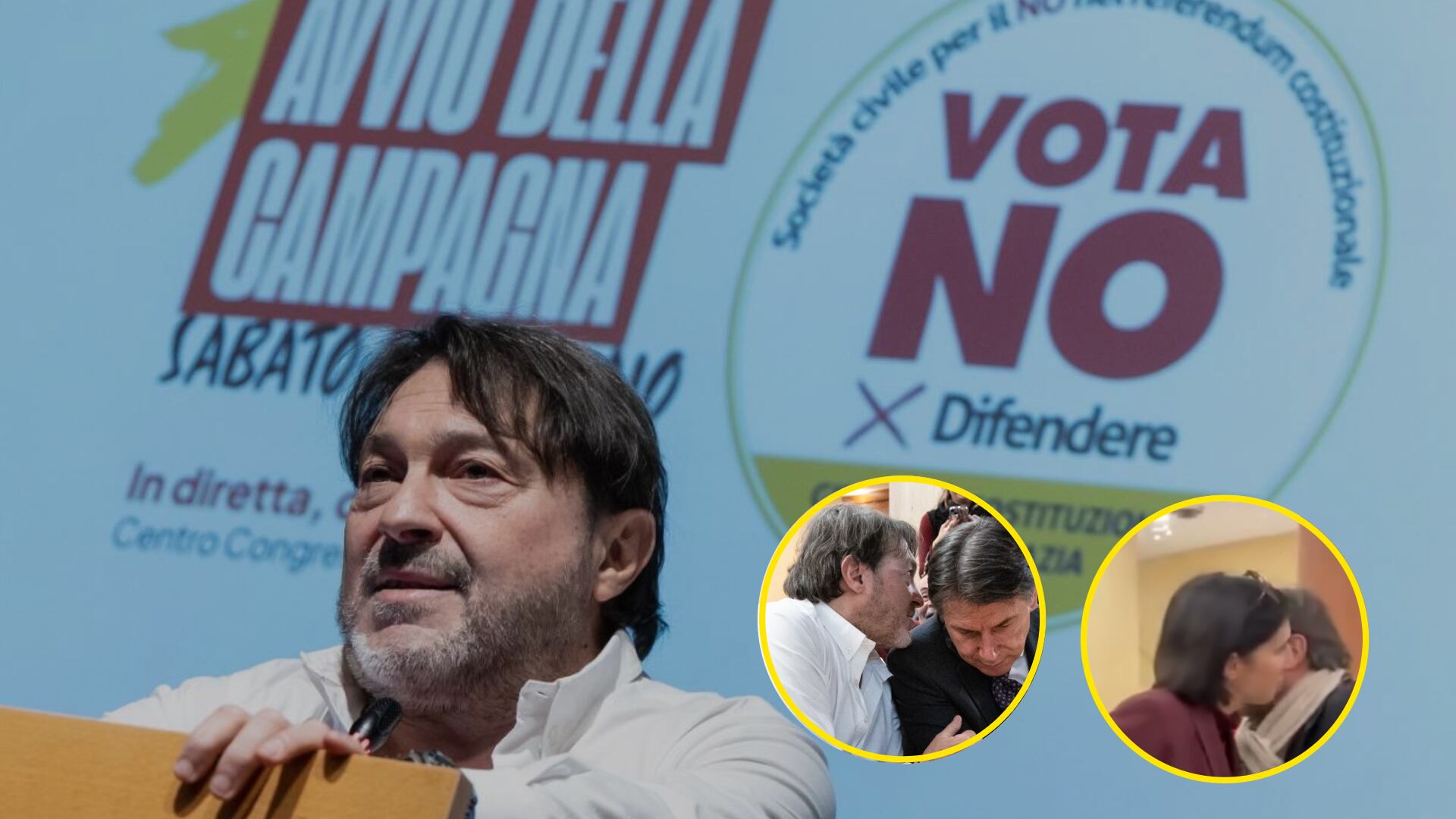 Ranucci presta il volto per il No e bacia Conte e Schlein. Poi "l'editto venezuelano" contro Cerno