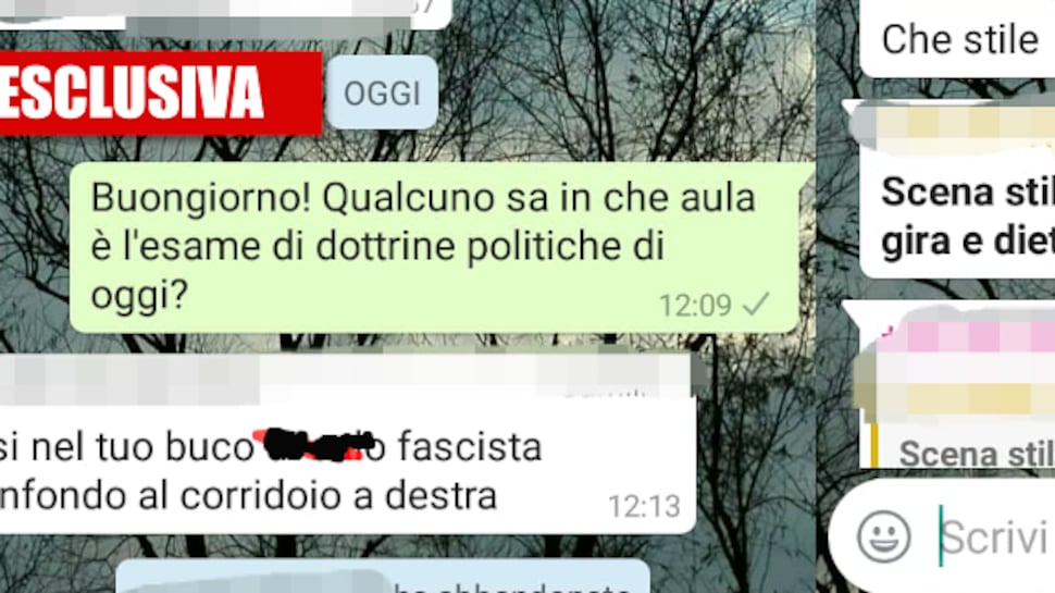 "Dov'è l'aula?", "Nel tuo buco di..., fascista". Sms choc a studente di destra