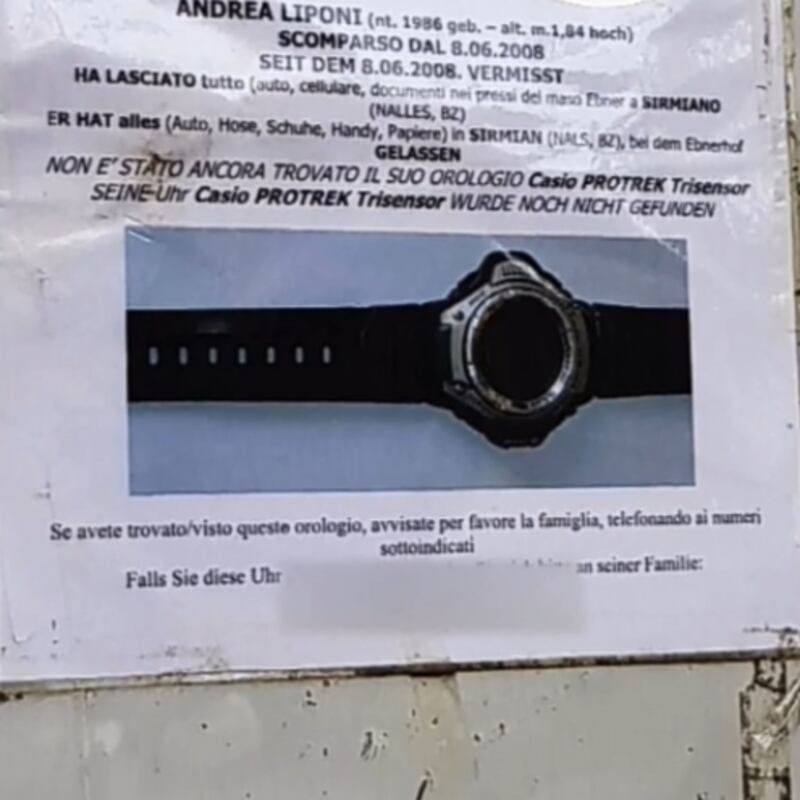 L'orologio che indossava Andrea il giorno della scomparsa