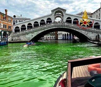 A Venezia l'acqua del Canal Grande diventa verde: le immagini 6