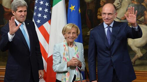 John Kerry con Enrico Letta ed Emma Bonino